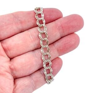 Vintage ELCO Sterling Silver 925 Double Link Charm Bracelet 7"
